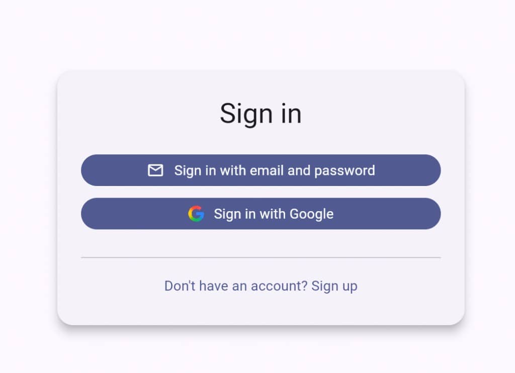 secureFlows hosted Sign in dialog with email/password and Google options